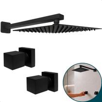 Kit Chuveiro Ducha Inox Preto 20x20cm Parede Cascata 2 Acabamentos Para Registro Padrão Deca Docol Ducha Quadrada Chuveiro a Gás Ou Solar Quente Frio