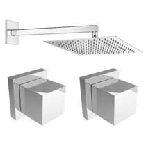 Kit Chuveiro ducha Slim Quadrada 25x25cm Cromada Inox 2 Acabamento