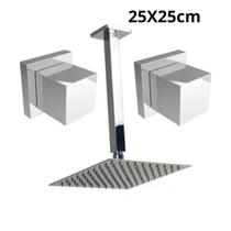 Kit Chuveiro Teto Quadrada 25x25cm Cromada Inox e 2 Acabamento
