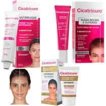 Kit Cicatricure Creme Facial Antirugas Protetor Solar Facial FPS50 Toque Seco Creme Contorno dos Olhos Antienvelhecimento