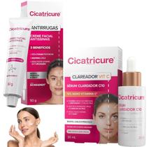 Kit Cicatricure Serum Clareador Vitc Antirrugas Creme Diurno