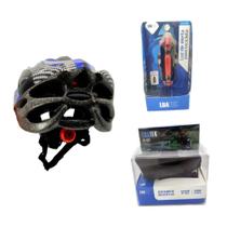 *Kit Ciclismo Bike Segurança Capacete e Lanterna Frontal c/ Buzina + Farol Traseiro Luatek
