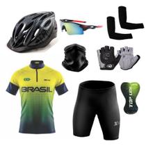 Kit Ciclismo Camisa + Bermuda C/ Gel + Acessórios