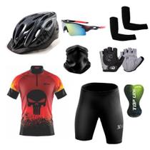 Kit Ciclismo Camisa + Bermuda C/ Gel + Acessórios