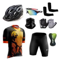 Kit Ciclismo Camisa + Bermuda C/ Proteção Gel + Capacete Bike + Acessórios