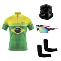 Kit Ciclismo Camisa C/ Proteção UV + Óculos de Proteção Espelhado + Manguitos + Bandana