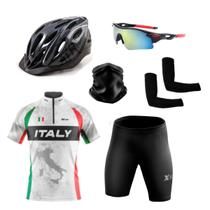 Kit Ciclismo Camisa e Bermuda + Capacete Bike + Acessórios