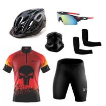 Kit Ciclismo Camisa e Bermuda + Capacete Bike + Acessórios