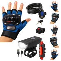 Kit Ciclismo Completo: Luva Meio Dedo + Luz Bike + Cadeado Ideal Para Pedal Noturno e Treinos Kit Ciclismo Completo: Luva Meio Dedo + Luz Bike + Cadeado Ideal Para Pedal Noturno e Treinos