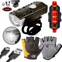Kit Ciclista Lanterna Farol Sinalizador Luva Bike Mtb Moto