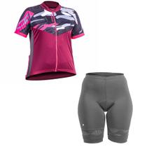 Kit Ciclista Poker Bermuda Acolchoada e Camiseta C/ Ziper - Feminina