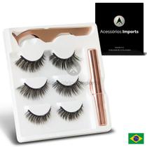 Kit Cílios Postiços Magnéticos Com Pinça e Delineador
