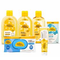 Kit Cimed João e Maria Baby: Shampoo 400ml, Óleo, Colonia 200ml, Sabonte Karité 75g, Lenço Para Recém-nascido 90un e Creme Para Assaduras 40g