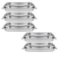 Kit Cinco Cubas Gastronomica Padrão Gn 1/1 65mm Inox Com Alça Weck