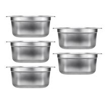 Kit Cinco Cubas Gastronomica Padrão Gn 1/2 150mm Inox sem Alça com tampa Weck