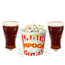Kit Cinema 3 em 1 Balde de Pipoca 2L + 2 Copos de Refrigerante