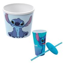 Kit cinema balde p/ pipoca e copo com estampa do stitch 2.1l - PLASUTIL