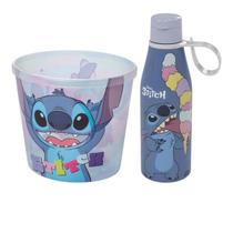 Kit Cinema Em Casa Stitch Disney Balde Pipoca Com Garrafa