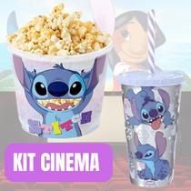 Kit Cinema Lillo Stitch Com Balde de Pipoca e Copo Com Canudo