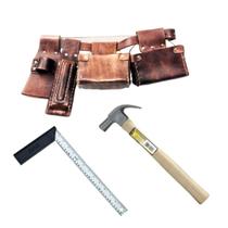 KIt Cinto Carpinteiro Couro Porta Pregos Duplo + Martelo + Esquadro KIt Cinto Carpinteiro Couro Porta Pregos Duplo + Martelo + Esquadro