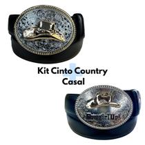 Kit Cinto Casal Fivela Chapéu Dourado Country -