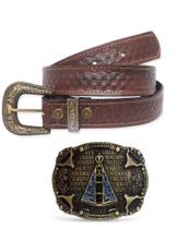 Kit Cinto Country Entalhado + Fivela Cowboy Nossa Senhora Oração Ave Maria