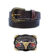 Kit Cinto Country Entalhado + Fivela Cowboy Texas Farm