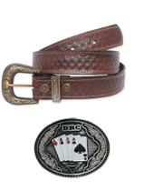 Kit Cinto Country Entalhado + Fivela Drc Carta Baralho Truco