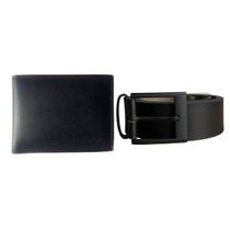 kit Cinto Couro Esportivo Com Carteira Couro Slim Esportiva Preto