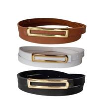 Kit Cinto Feminino Elegante Retangular Fino Fivela Dourada