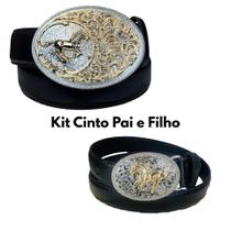 Kit Cinto Fivela Country Pai e Filho Cavalo Dourado Cowboy