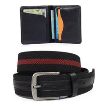 Kit Cinto Masculino Couro com Elástico Casual e Carteira em Couro