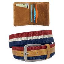 Kit Cinto Masculino Couro Legítimo Elástico Casual e Carteira em Couro Kit Cinto Masculino Couro Legítimo Elástico Casual e Carteira em Couro