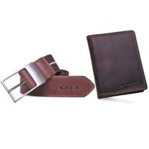 Kit Cinto Masculino Elastico com Carteira Porta Cartao de Couro RHEA