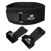 Kit Cinturão de Musculação e Luva Hand Grip Muvin - Para Treino Funcional e Levantamento Peso - LPO Crosstraining