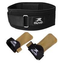 Kit Cinturão de Musculação e Luva Hand Grip Muvin - Para Treino Funcional e Levantamento Peso - LPO Crosstraining