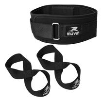 Kit Cinturão de Musculação e Strap 8 Muvin - Luva Para Treino de Levantamento Peso e Apoio Lombar LPO