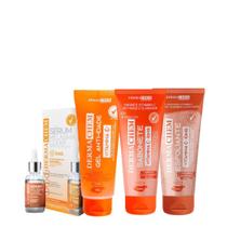 Kit Clareador Facial Vitamina C Sérum Melasma,Sabonete,Gel e Esfoliante Dermachem