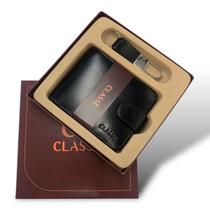 Kit Classe Couro Carteira Chaveiro Social Botão 173-1