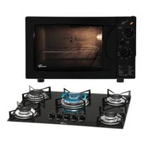 Kit Clássico Fischer: Forno Bancada Grill e Cooktop 5B TC Preto Kit Clássico Fischer: Forno Bancada Grill e Cooktop 5B TC Preto