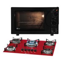 Kit Clássico Fischer: Forno Bancada Grill e Cooktop 5B TC Vermelho