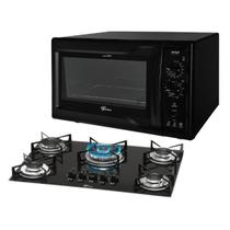 Kit Clássico Fischer: Forno Bancada Pop Preto e Cooktop 5B Tripla Chama Voltagem:127 Kit Clássico Fischer: Forno Bancada Pop Preto e Cooktop 5B Tripla Chama Voltagem:127