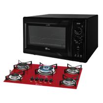 Kit Clássico Fischer: Forno Bancada Pop Vermelho e Cooktop 5B Tripla Chama Voltagem:220 Kit Clássico Fischer: Forno Bancada Pop Vermelho e Cooktop 5B Tripla Chama Voltagem:220