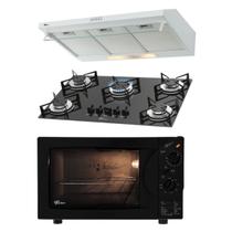 Kit Clássico Fischer: Forno Grill Preto Cooktop 5B e Depurador 80 cm