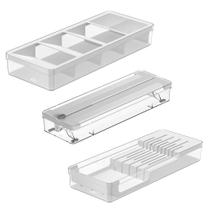 Kit Clear 3 Peças - Organizadores De Gaveta Talheres E Facas