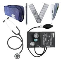 Kit Clínico Profissional Esfigmo Esteto Bic Acessórios Cor:cinza