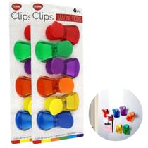 Kit Clips Magnético De Geladeira Colorido 12 Prendedores Multiuso Veda Embalagens