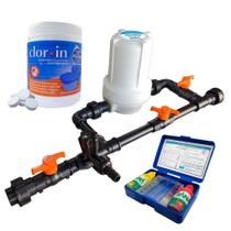Kit clorador de linha 1/2 + pastilha de cloro + kit análise de água