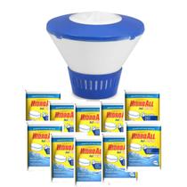 Kit Clorador Flutuador + 10Pastilhas Hcl 5Em1 Hidroall 200G Para Piscina