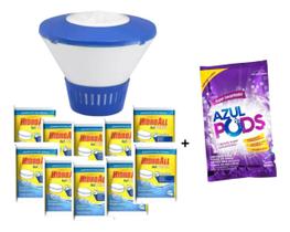Kit Clorador Flutuador e 10 Pastilhas Hidroall HCL Penta Brinde Decantador Azulpods Para Piscinas Kit Clorador Flutuador e 10 Pastilhas Hidroall HCL Penta Brinde Decantador Azulpods Para Piscinas